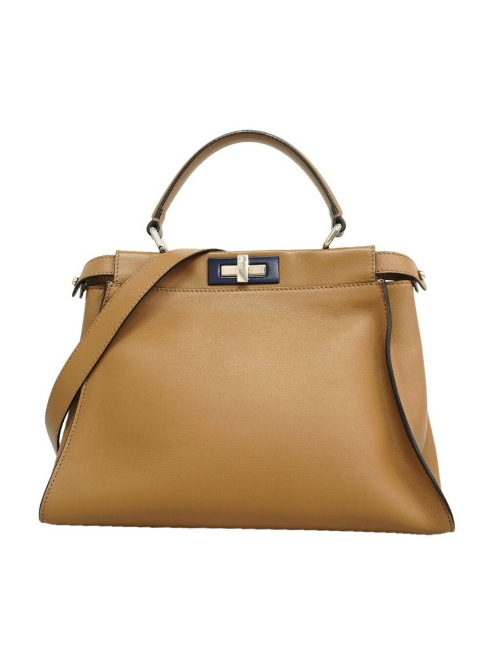 Fendi Handbag Peekaboo Leather Brown Silver 2-Way Bag